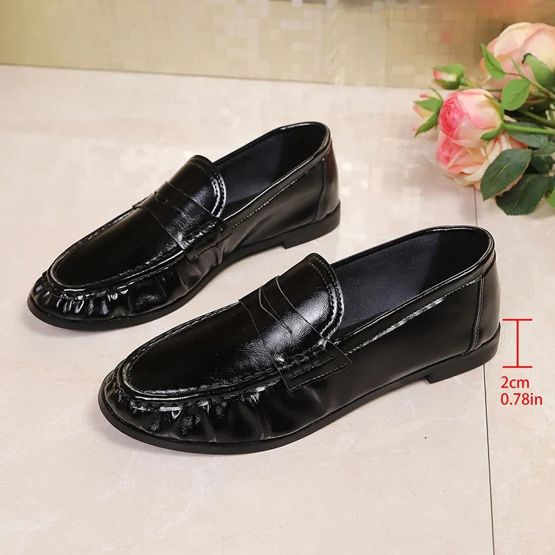 Plus Size 42 Slip On Pu Leather Shoes Women Lightweight Comfortable Office Women' Flats Shallow Mouth Soft Sole Casual Shoes