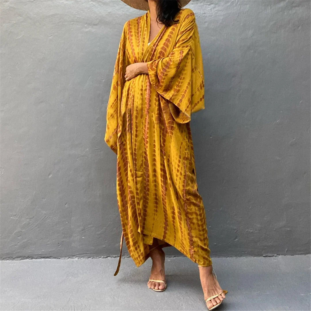 New 10 Colors Printed Long Sleeve With Belt Tunic Beach Cover Up Cover-ups Beach Dress Beach Wear Beachwear Female Women V4521