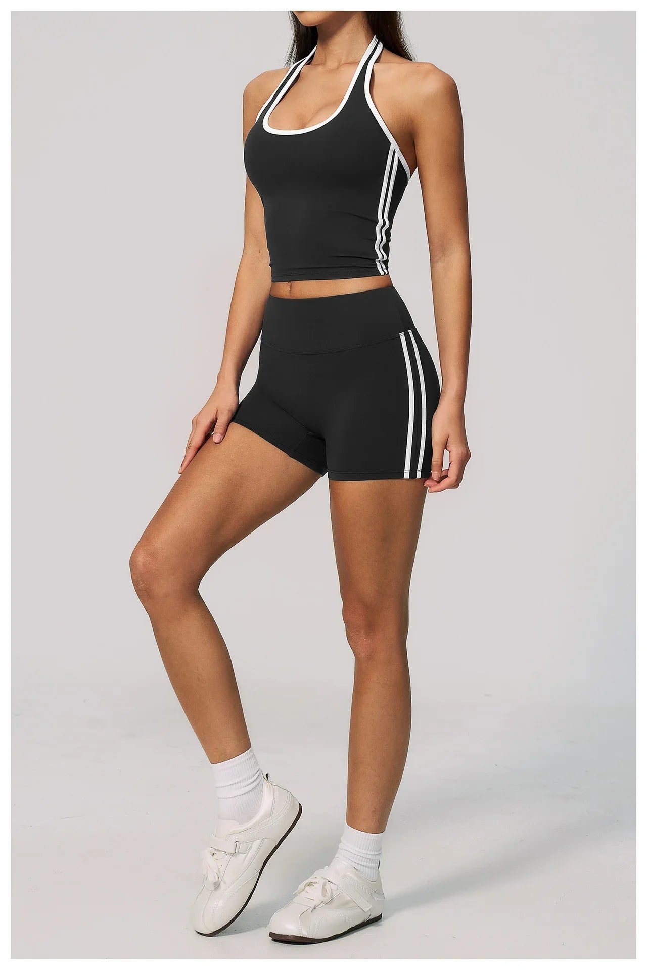 Naked Color Contrast Yoga Sets Women Hanging Neck Sports Vest Gym Clothes Breathable High Waist Shorts Fitness Suits Tracksuit