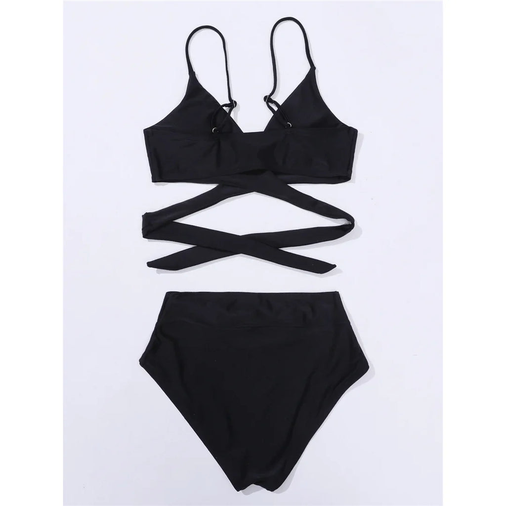 S - XL New 7 Colors V Neck High Waist Bikini Female Swimsuit Women Swimwear Two-pieces Bikini Set Bather Bathing Suit Swim V5006