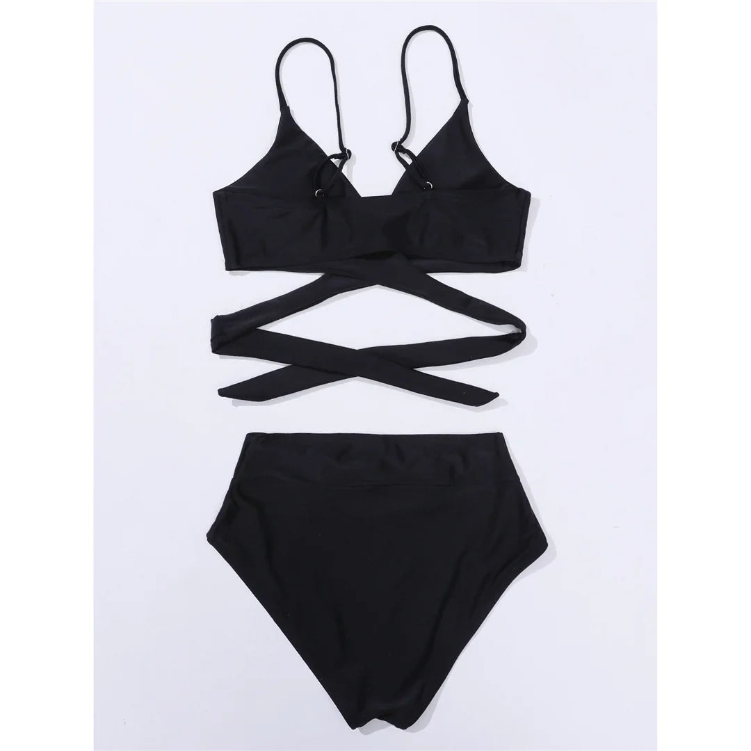 S - XL New 7 Colors V Neck High Waist Bikini Female Swimsuit Women Swimwear Two-pieces Bikini Set Bather Bathing Suit Swim V5006