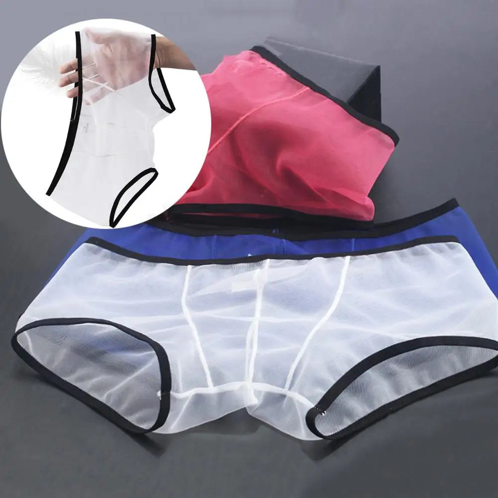 Mesh Perspective Shorts Panties Men Boxer Underwear Transparent Low-rise Moisture-wicking Boxer Shorts