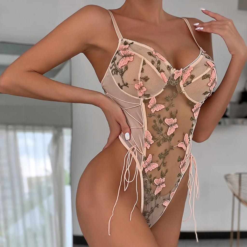 Bikini Fashion Sexy Butterfly Embroidery Slim-Fit Sexy All-Match Jumpsuit for Women