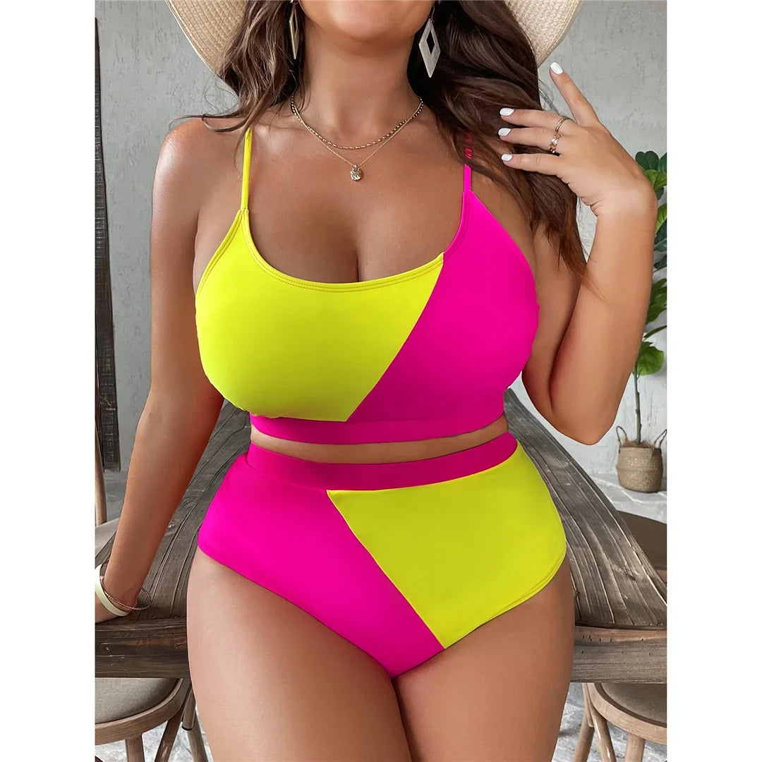 0XL - 4XL Splicing Bikini Plus Size Large Size Swimwear Women Swimsuit Female Two-pieces Bikini set Bather Bathing Suit K7271