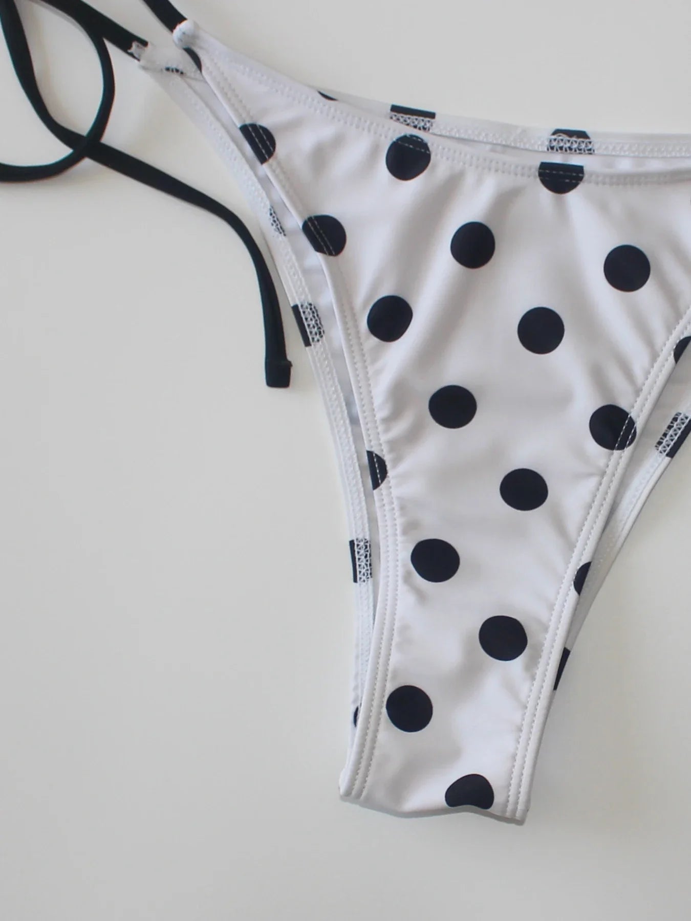 Ladies Black White Polka Dot Print Bikini Set Two-Piece Sexy Strap Backless Design Beach Vacation Swimwear Collection