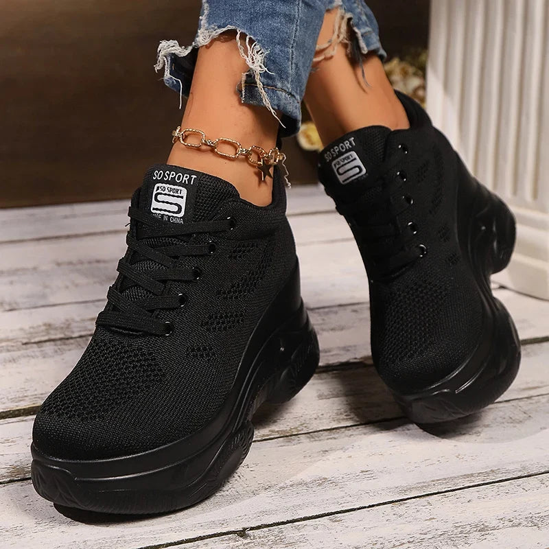Breathable Mesh Wedges Sneakers for Women Comfortable Lace Up Chunky Platform Sport Shoes Woman Knitted Non Slip Walking Shoes
