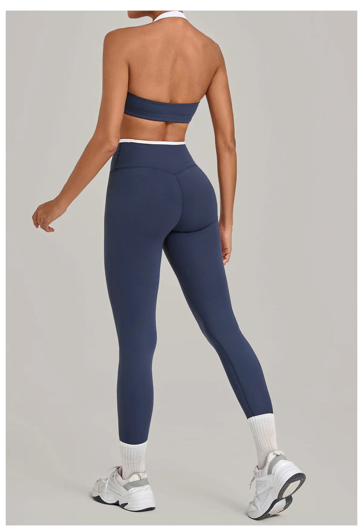 2 Pieces Color-block Yoga Sets Women  Hanging Neck Sports Bra High Waist Pants Built-in Pockets Outdoor Fitness Workout Suit