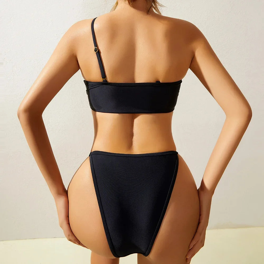 DEKA Women Solid Bandeau Bikini Set Two Pieces Swimsuits Halter Backless Female Beach Bathing Swimming Suits Thong Biquini