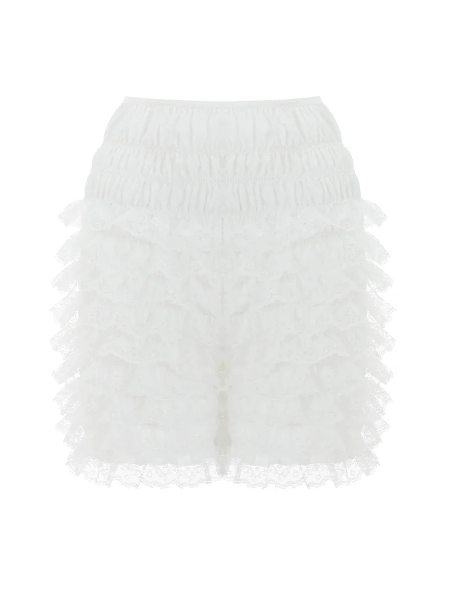 Women Ruffle Lace Shorts Elastic Waist Bloomers Y2K Aesthetic Short Pants Casual Gothic Kawaii Shorts Summer