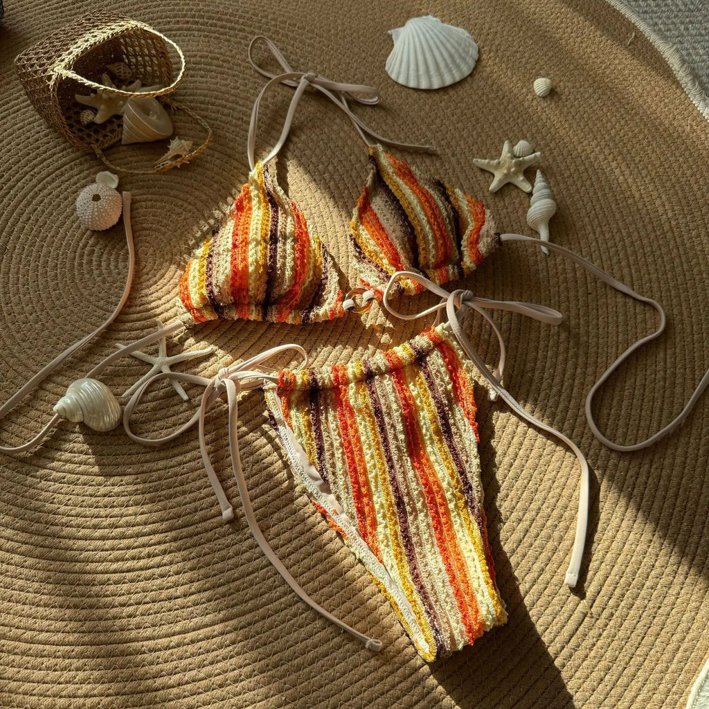 DEKA Tie-Up Bikini Set Bathing Suit Beachwear Women Sexy Swimsuits Halter Swimwear Padded Bra Thong Bottoms Female Bikin