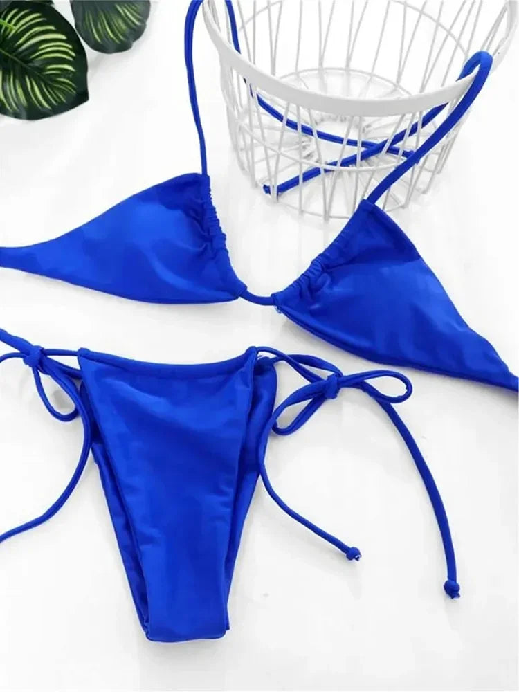 11 Colors Halter Mini Micro Thong Bikini Female Swimsuit Women Swimwear Two-pieces Bikini Set Bather Bathing Suit Swim Beachwear