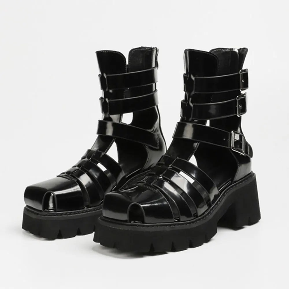 2025 Brand Fashion Women's Black Summer Gladiator Sandals Fashion Leisure Square Heels Casual Platform Shoes Big Size 43