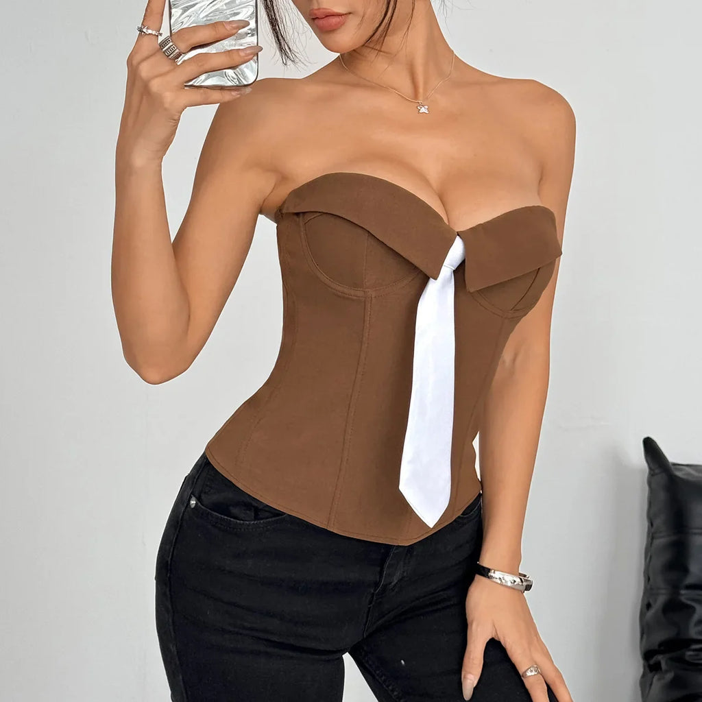 Spring Summer Women's Tank Top 2026 New Sexy Strapless Crop Top Fashion American Style Fishbone Corset Lady Night Club Camisole