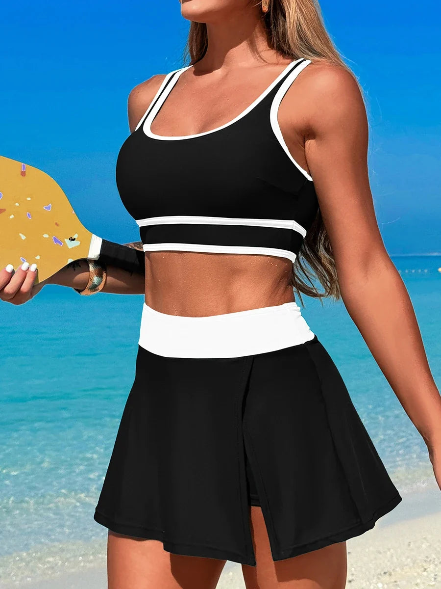 2026 Sporty Swimsuit Women Two Pieces High Waist Beach Dress Solid Swimwear Female Bathers Bathing Swimming Swim Suit Beachwear