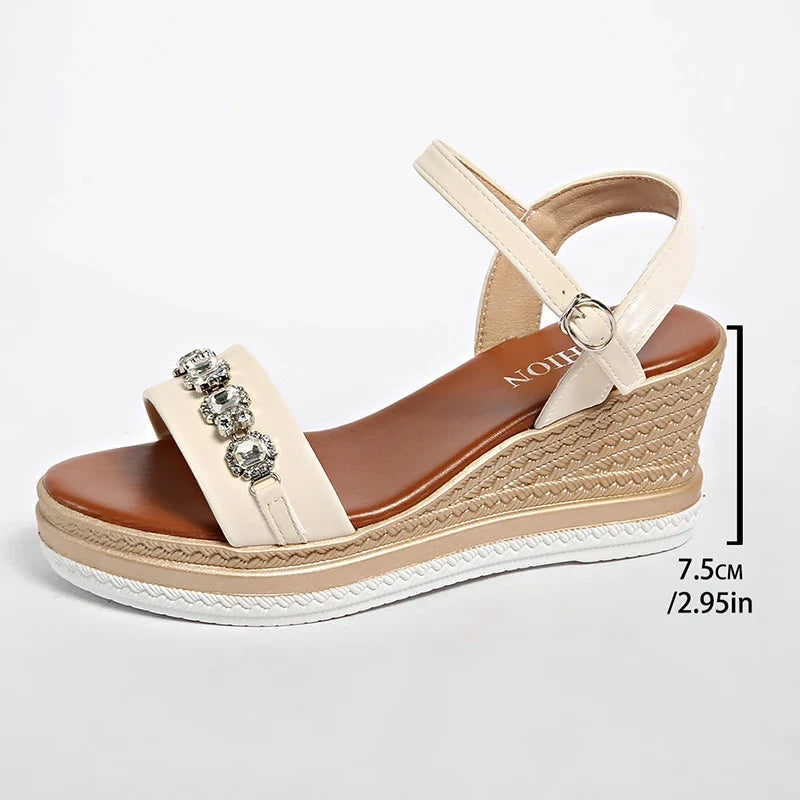 Crystal Decor Women's Wedges Sandals 2026 Summer Ankle Buckle Platform Gladiator Shoes Woman Comfort Casual High Heels Sandals
