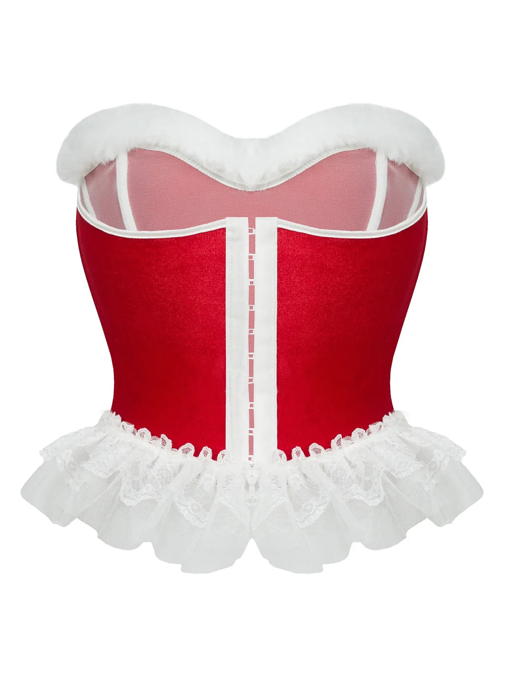 Women’s Sexy Christmas Lingerie, Santa Girl Bodysuit with Fringe Trim, Push-up Shapewear for Full Bust & Side Smoothing