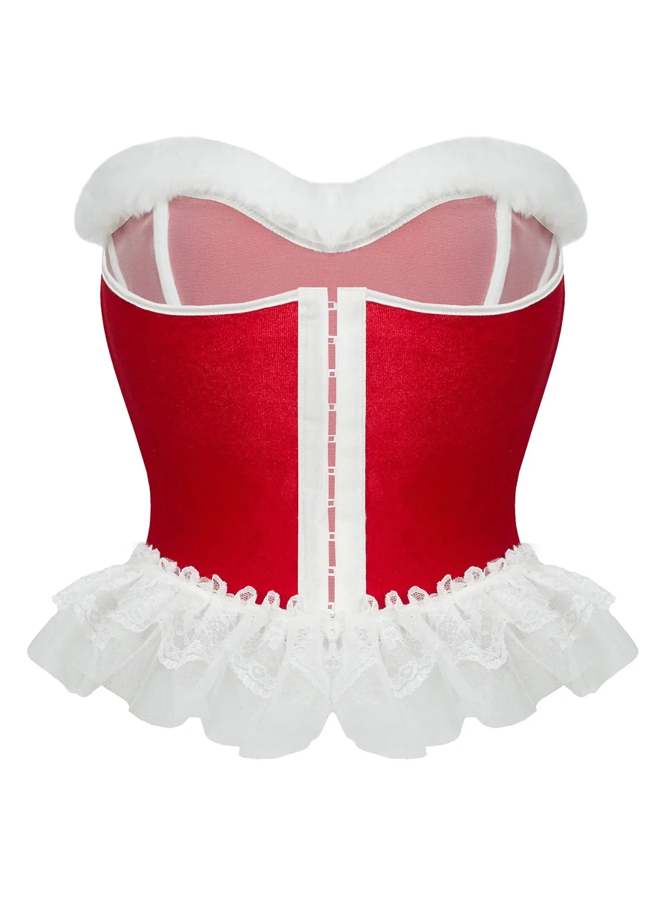 Women’s Sexy Christmas Lingerie, Santa Girl Bodysuit with Fringe Trim, Push-up Shapewear for Full Bust & Side Smoothing