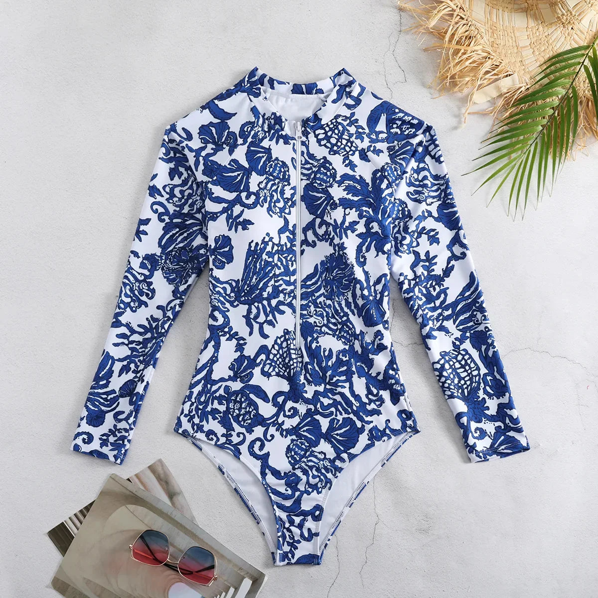 2024 New Women Swimsuit One Pieces Sexy Sports Wear Print Ladies Bathing Suit Long Sleeves Beach Wear Surfling Suit  Rashguad