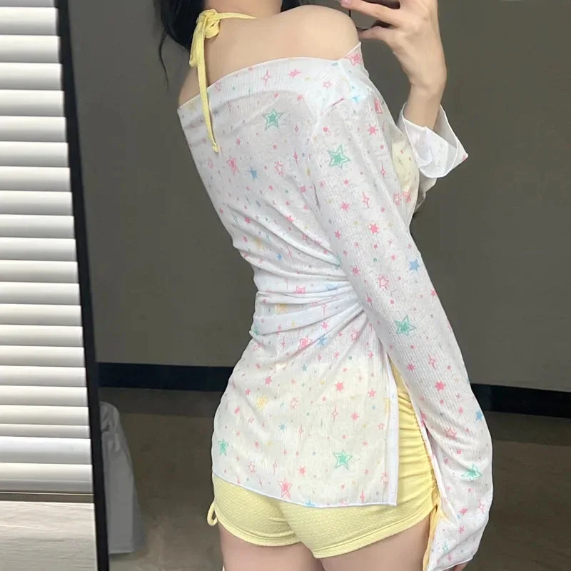 New Swimsuit for Women, Split Long Sleeved Sun Protection, Fresh and Sweet, Pure Desire, Beach Three Piece Swimsuit Set