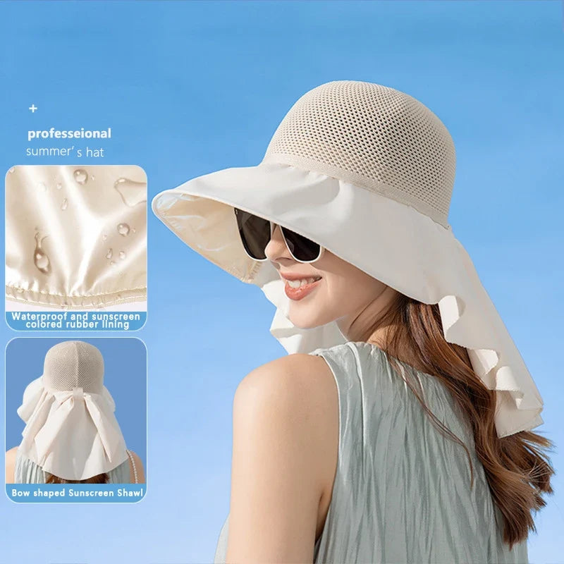 Women's Sun Hat with Neck Flap Solid Stylish Foldable Wide Brim Beach Hat for Outdoor Hiking