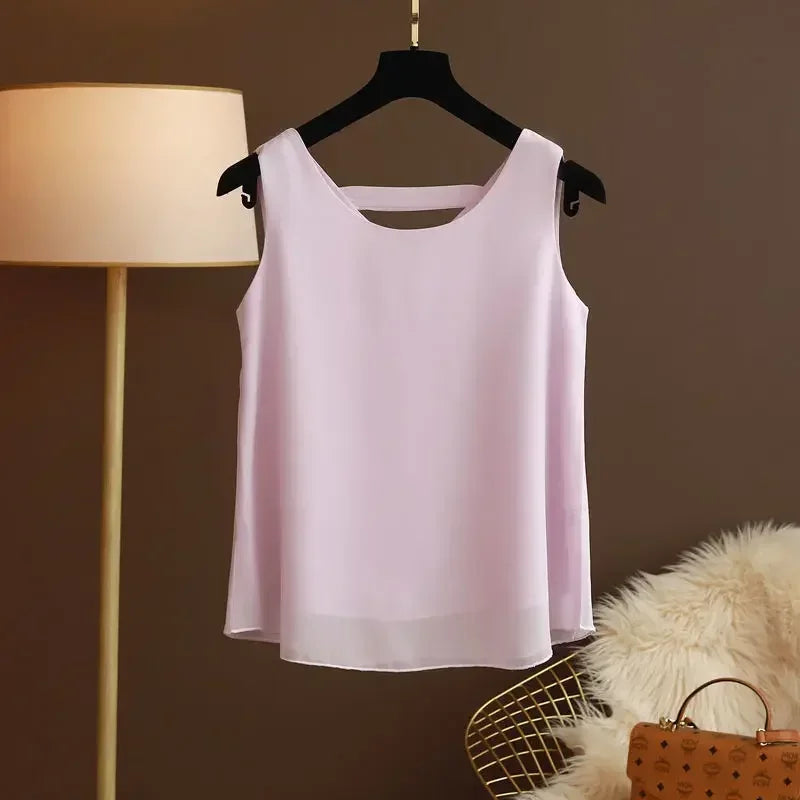 Star with The Same Halter Chiffon Vest Women's Loose Top Summer New Wear Outside with Sleeveless Short Bottom Shirt MOYISU L-5XL