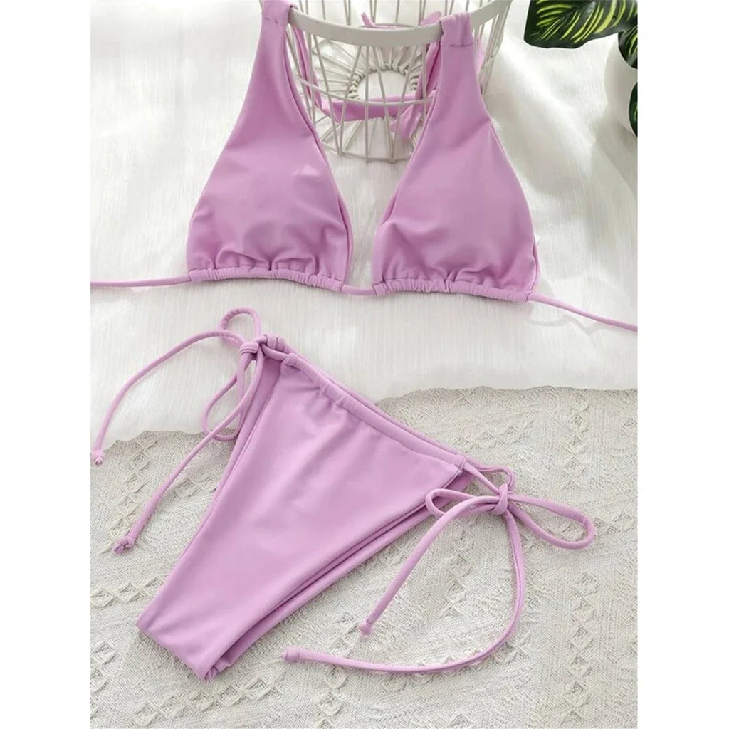 Sexy 11 Color Halter Mini Micro Thong Bikini Female Swimsuit Women Swimwear Two-pieces Bikini set Bather Bathing Suit Swim V4064
