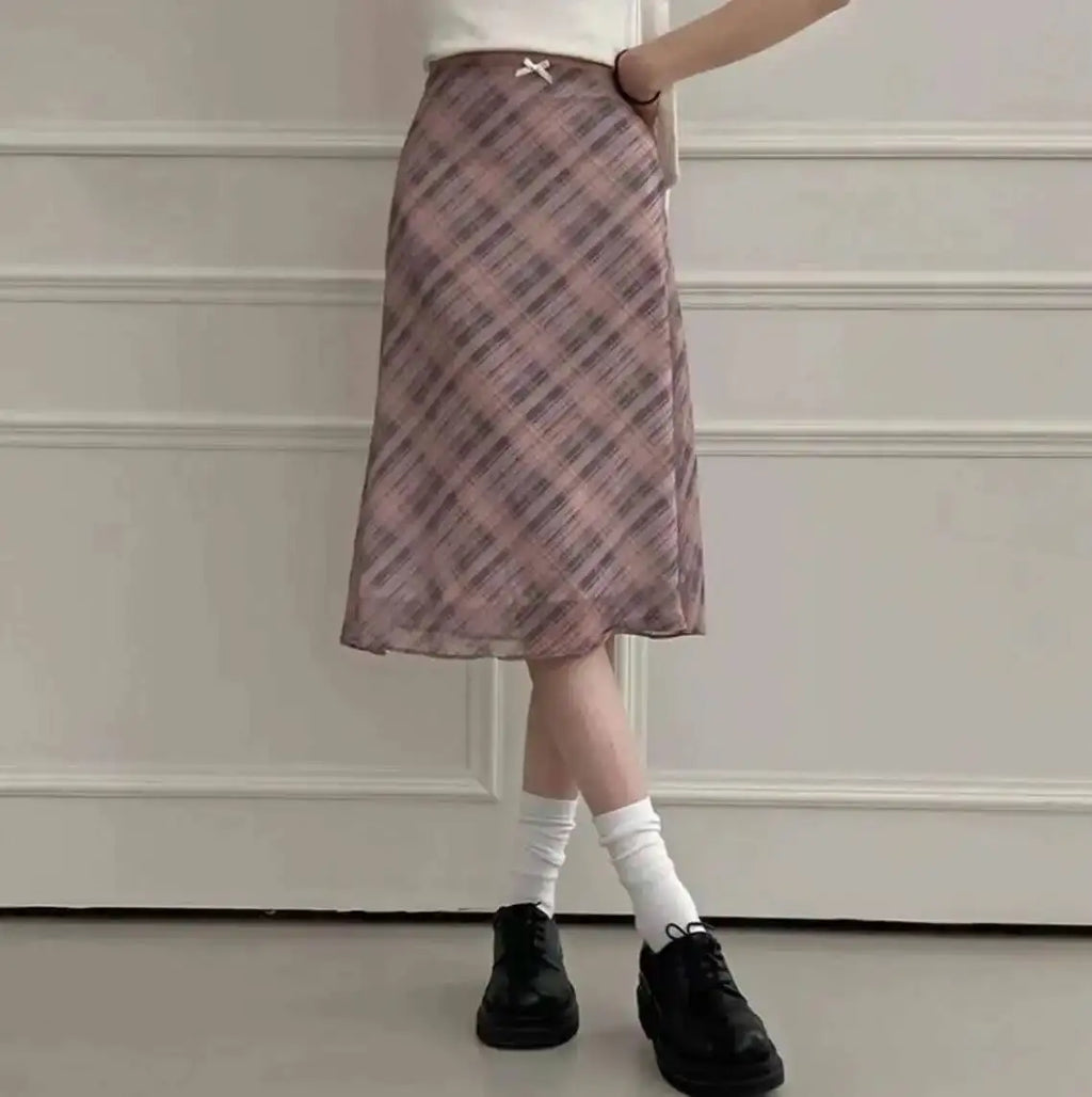 Sweet Skirts Chic Plaid Mini Skirt High Waist A-Line Korean Sle Commute Spring New Arrival Women's Fashion Mid-Length Skirts I3G