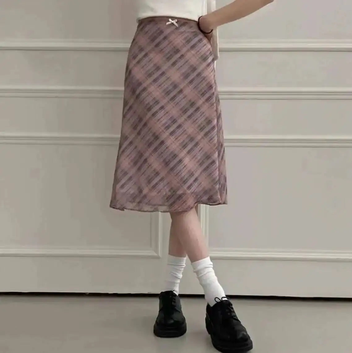 Sweet Skirts Chic Plaid Mini Skirt High Waist A-Line Korean Sle Commute Spring New Arrival Women's Fashion Mid-Length Skirts I3G