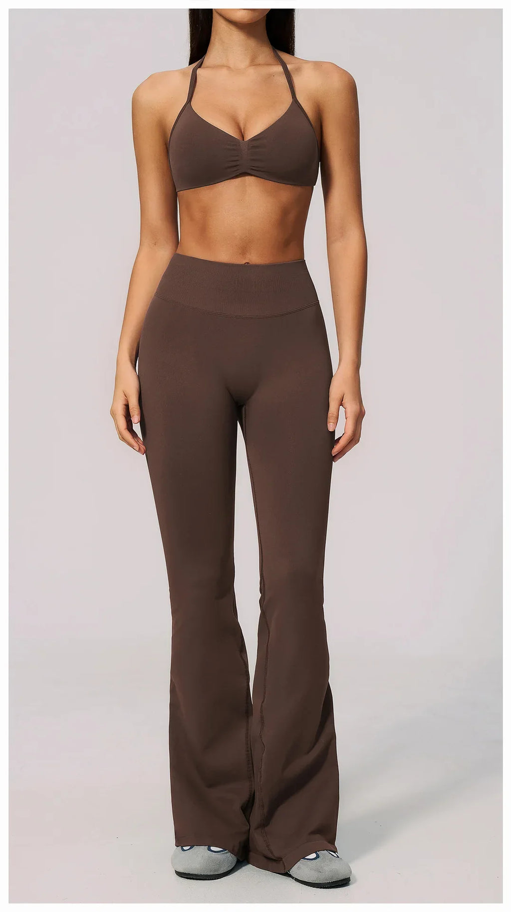 Summer Fitness Suit Women Seamless Hanging Neck Pleate Sports Bra Yoga Sets High Waist Wide Leg Leggings Running Athletic Wear