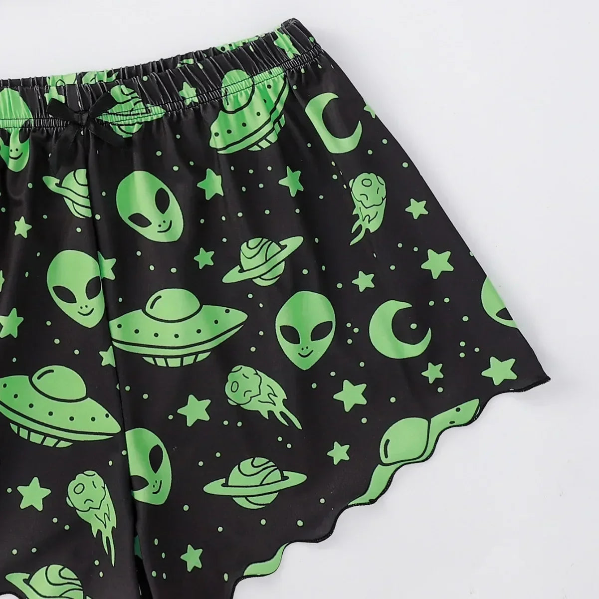 Sexy Alien Print Sling Sleepwear Women's Pajamas Set V-Neck Pyjamas Female Homewear Sleeveless Cute  Top And Shorts