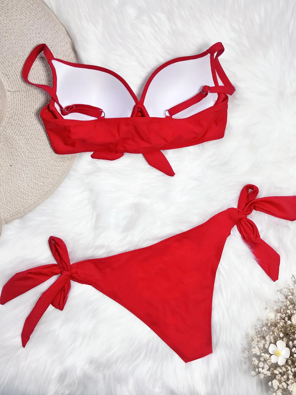 Sexy Front Bow Knot Push Up Bikinis Two Pieces Solid Swimsuit Tie Bikini Swimsuit Swimwear Biquini Conjunto De Bikini Tankini
