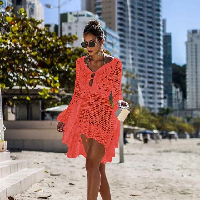 Sexy Cover Up Bikini Women Swimsuit Cover-up Beach Bathing Suit Beach Wear Knitting Swimwear Mesh Beach Dress Tunic Robe