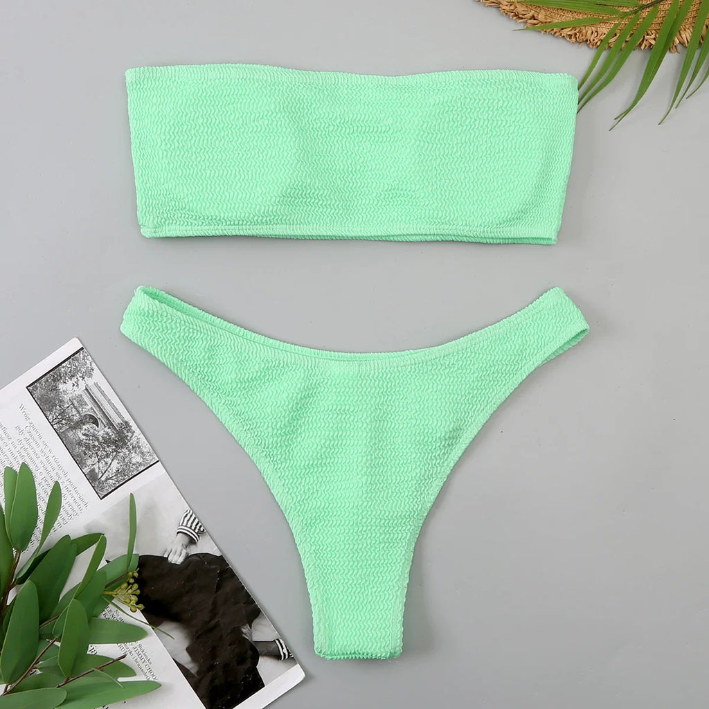 Velvet Bikinis 2025 Women Brazilian Bandeau Swimsuit Solid Sexy Swimwear Female Beachwear Bathers Bathing Swimming Swim Suit