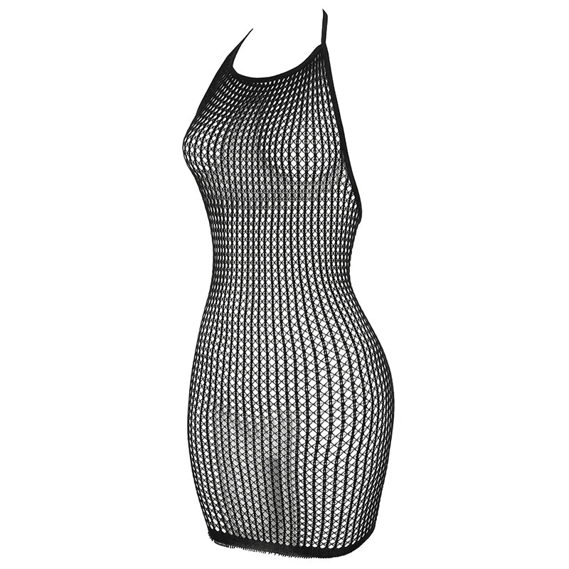 1PC Women Sexy Fishnet Beach Cover Up Hollow Out Bodycon Dress See Through Summer Swimwear