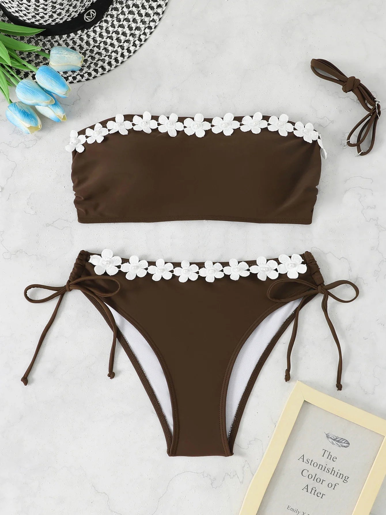 Contrast Binding Bandeau Bikinis 2026 Women Sexy Swimsuit Solid Padded Swimwear Female Bathing Suit Swimming Summer Beachwear