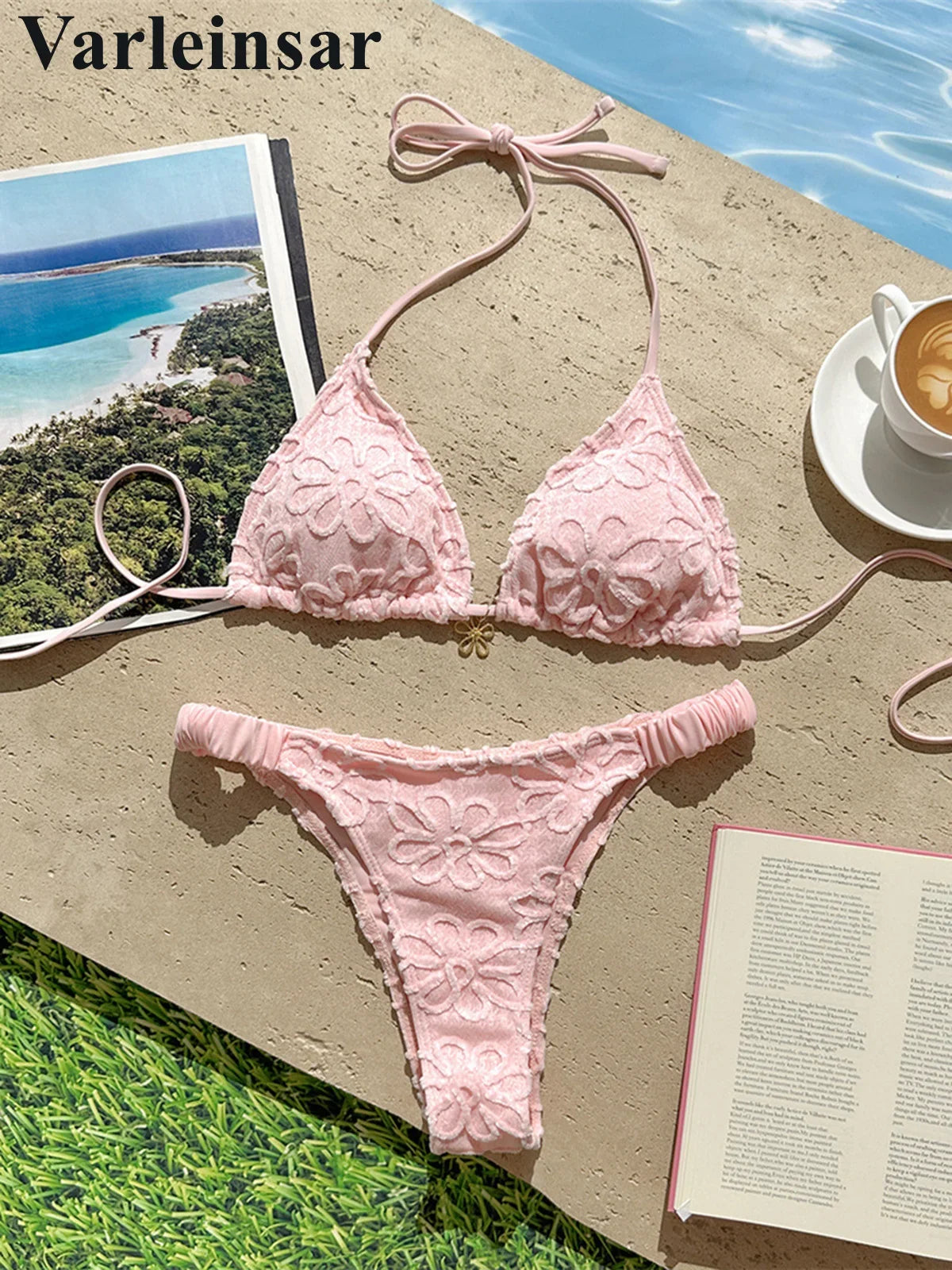 2026 Flower Printed Halter Bikini Women Swimwear Female Swimsuit Two-Pieces Bikini Set Brazilian Bather Bathing Suit Swim V8270