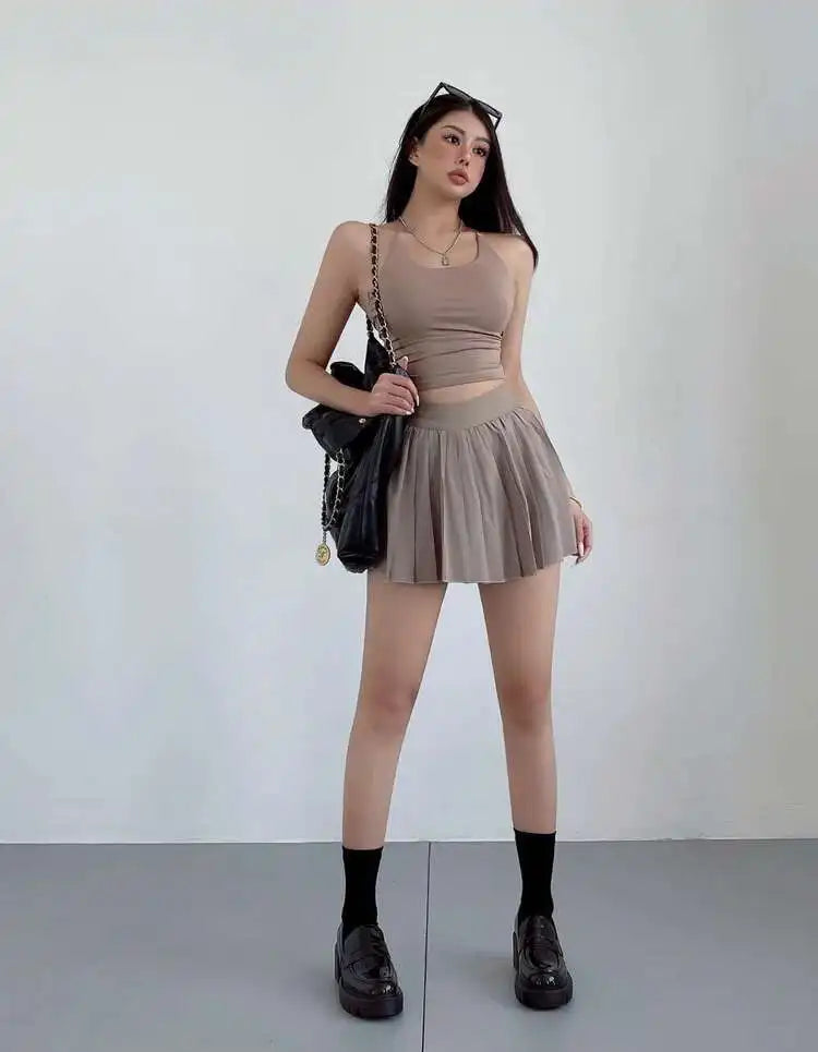 Preppy WOMENGAGA American Style Style High Waisted Slim Pleated Skirt For Women's Summer Ballet Skirt Fashion Women QI9Y