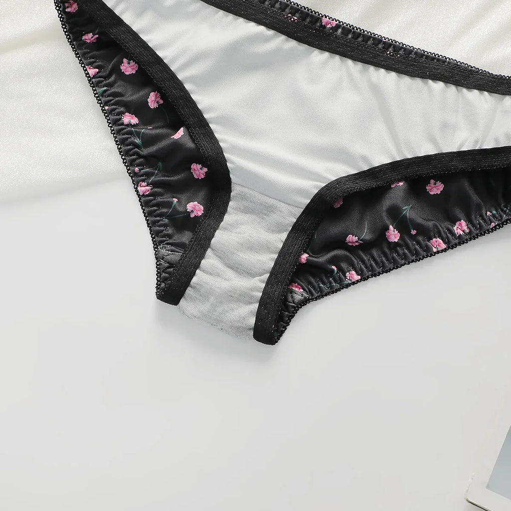 Two Piece Women Underwear Set With Floral Print Design 3/4 Cup Hood Gathered And Matching Triangle Underwear Sexy Lingerie A2169