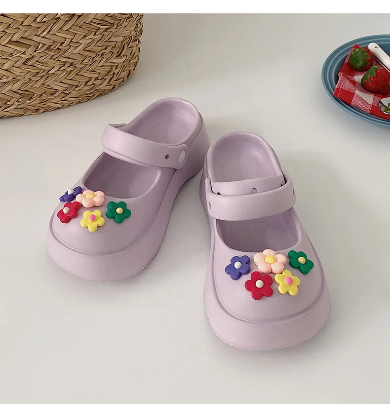 Fashion Mary Jane Garden Shoes Woman Platform Slippers Cute DIY Thick Sole Girls Summer Indoor Beach Slides Ladies Footwear