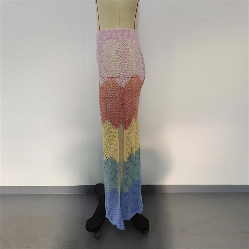 New Colorful Hollow Out Knitted Tunic Beach Cover Up Cover-ups Beach Dress Beach Wear Beachwear Long Skirt Female Women K6588