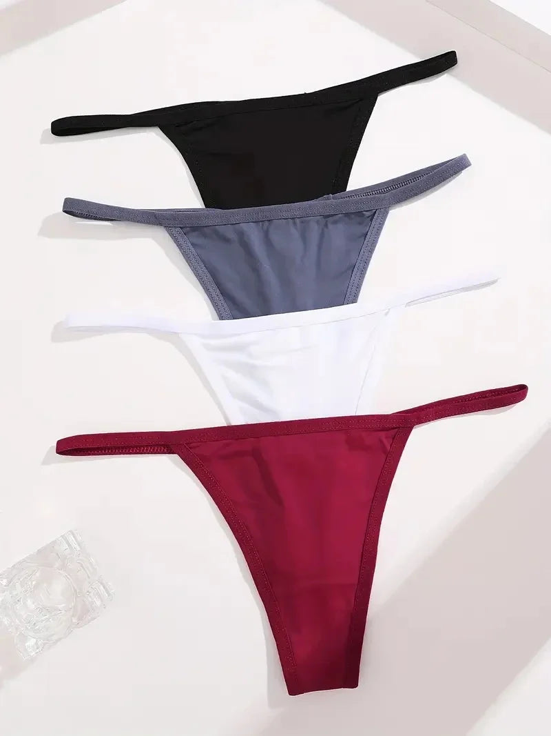 New 4PCS/Set Cotton Bikini Panties Women Sexy Solid Color Low Waist Thongs Female Breathable G-String Underwear Comfort Lingerie