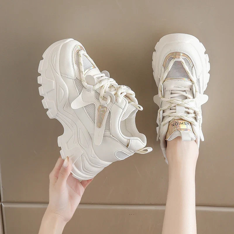 Breathable Mesh Platform Sneakers Women Spring Thick Bottom Non-Slip Casual Shoes Woman Lace-Up Chunky Sole Sports Shoes Ladies