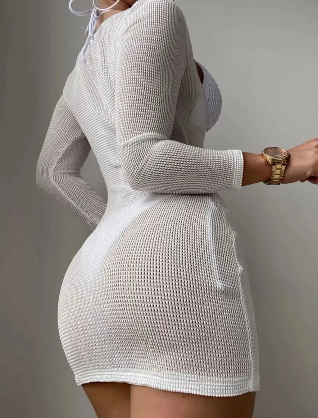 2026 Beach Skirt Swimsuit Women White Three-Piece Bikini Sexy Mesh Long Sleeve Hollow Out Bathing Suit Swimwear Summer Beachwear