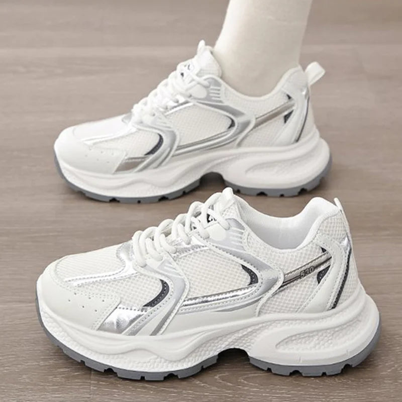 Comfortable Breathable Mesh Walking Sports Shoes Women Non Slip Platform Sneakers Woman Mix Color Lace Up Casual Shoes Mujer