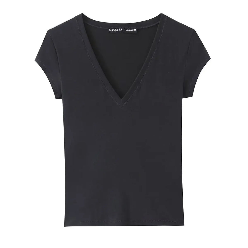 Women's Short-Sleeve Slim-Fit Simple V-Neck T-Shirt Colors Women V Neck Slim Fit Short Sleeve T Shirt Casual Top For Summer K1LO