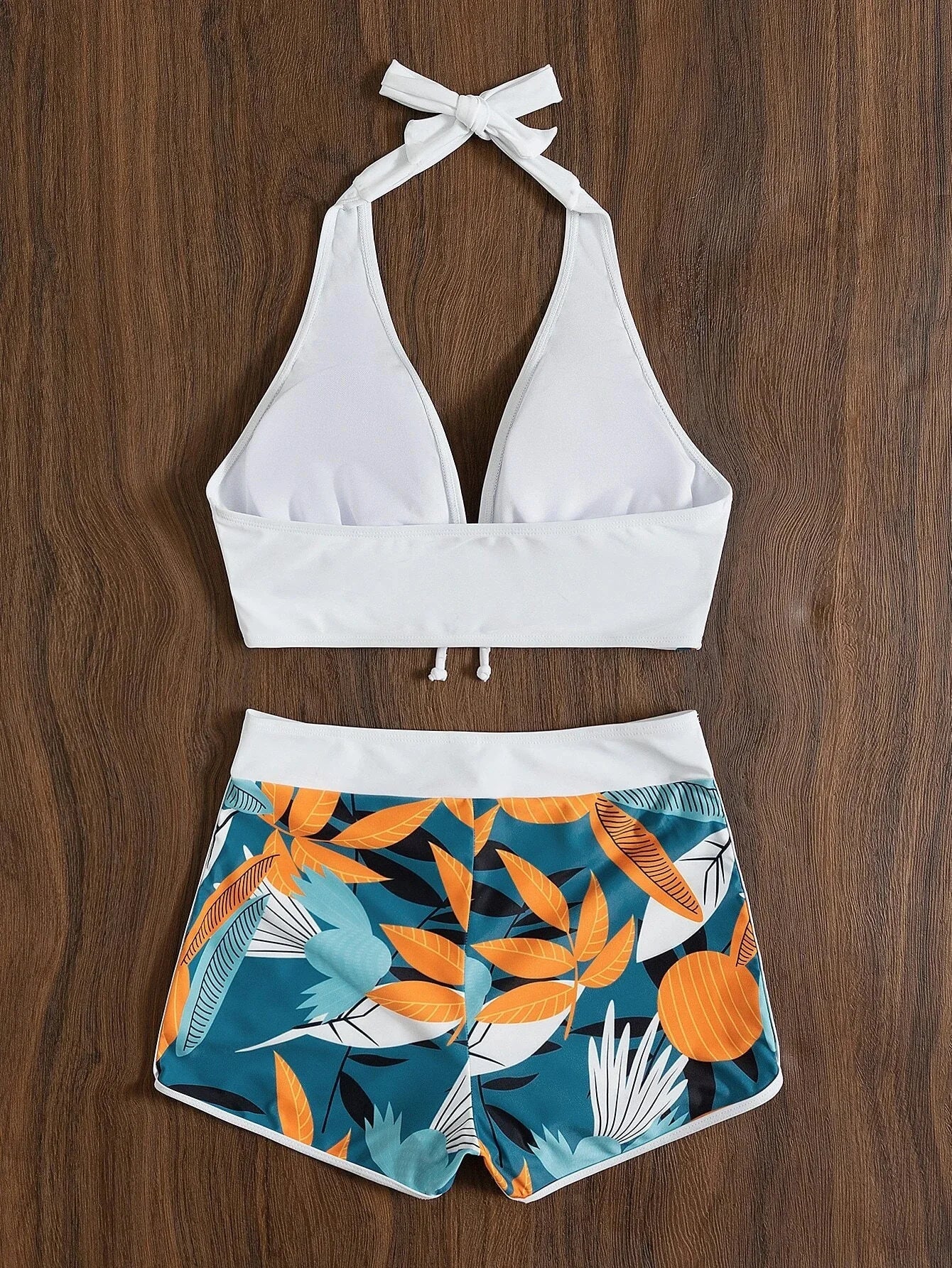 2026 Summer Women's Print Patchwork Swimsuit Sexy Deep V Neck Back Lace-up Swimwear High Waist Shorts Tankini Bathing Suit Beach