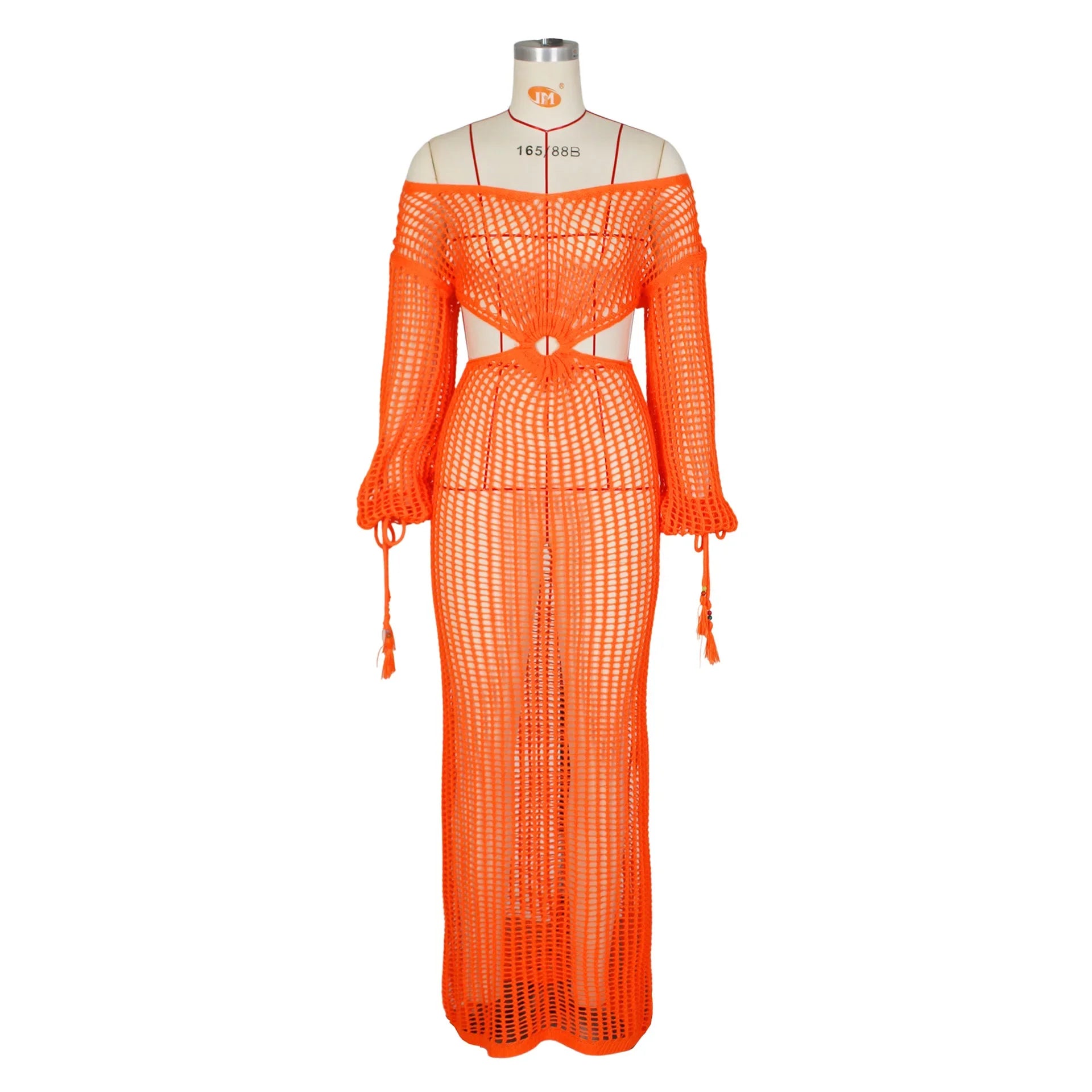 DEKA Women Knitted Backless Cover Up Swimsuit Long-sleeved Crochet Hollow Out Dress Summer Beach Vacation Outfit Beach Dress