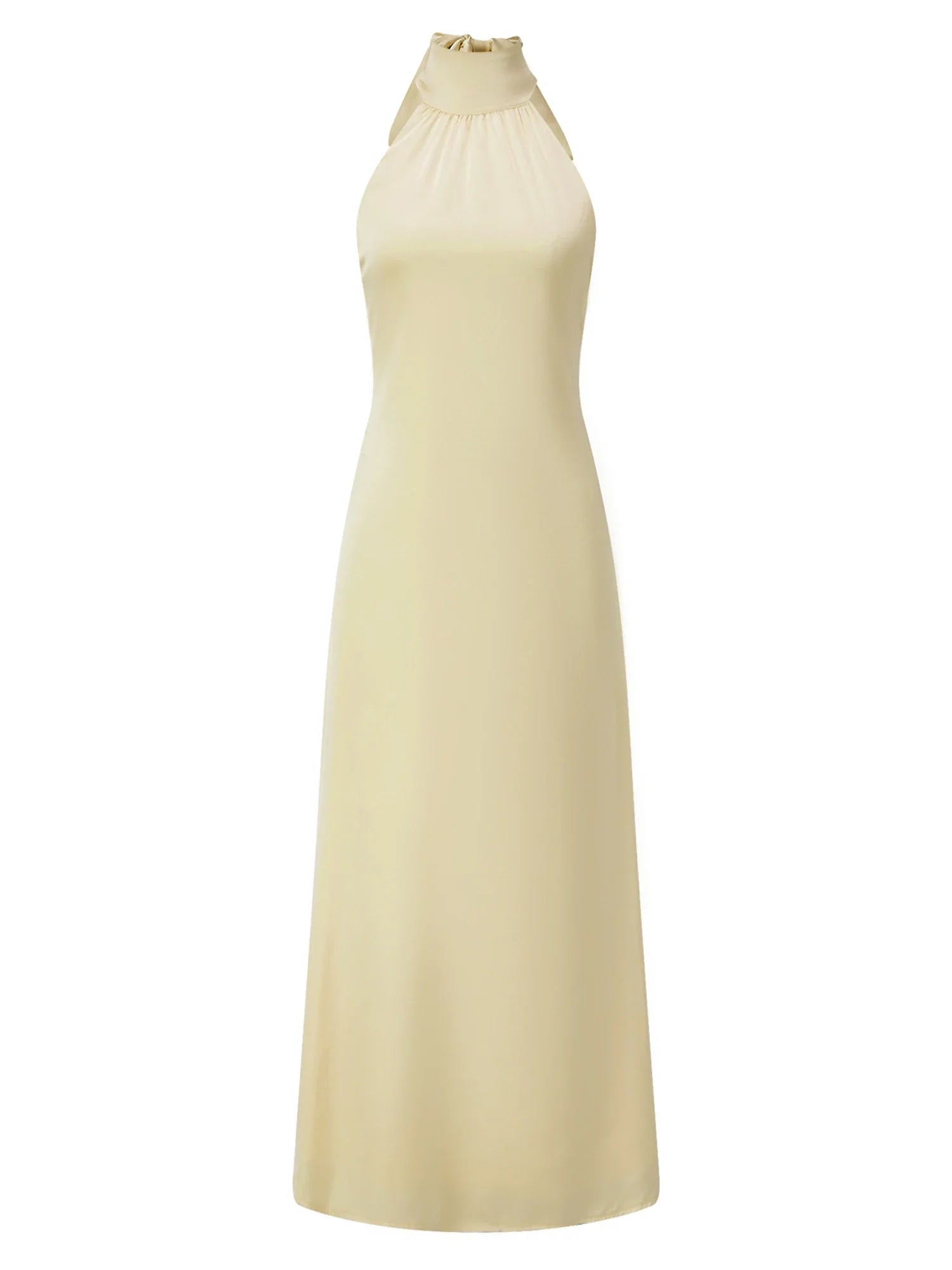 Women Summer Sexy Long Dress Sleeveless Halterneck Backless Solid Color Cocktail Dresses for Party