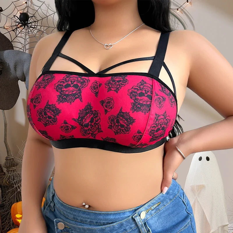 1pcs Plus Size 1XL-4XL For Big Breast Female Underwear Thin Unlined Sexy Lingerie Breathable Brassiere Print Decor Women's Bras
