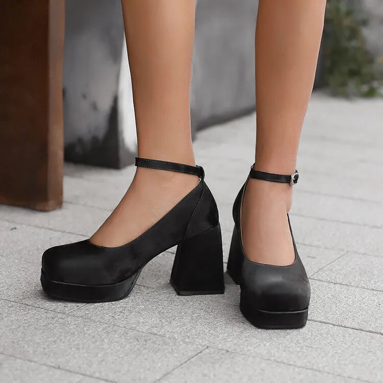 2026 Spring Style Suede Women's Thick-Soled High Heels with Ankle Buckles Women's High Heels Sizes 34 - 48